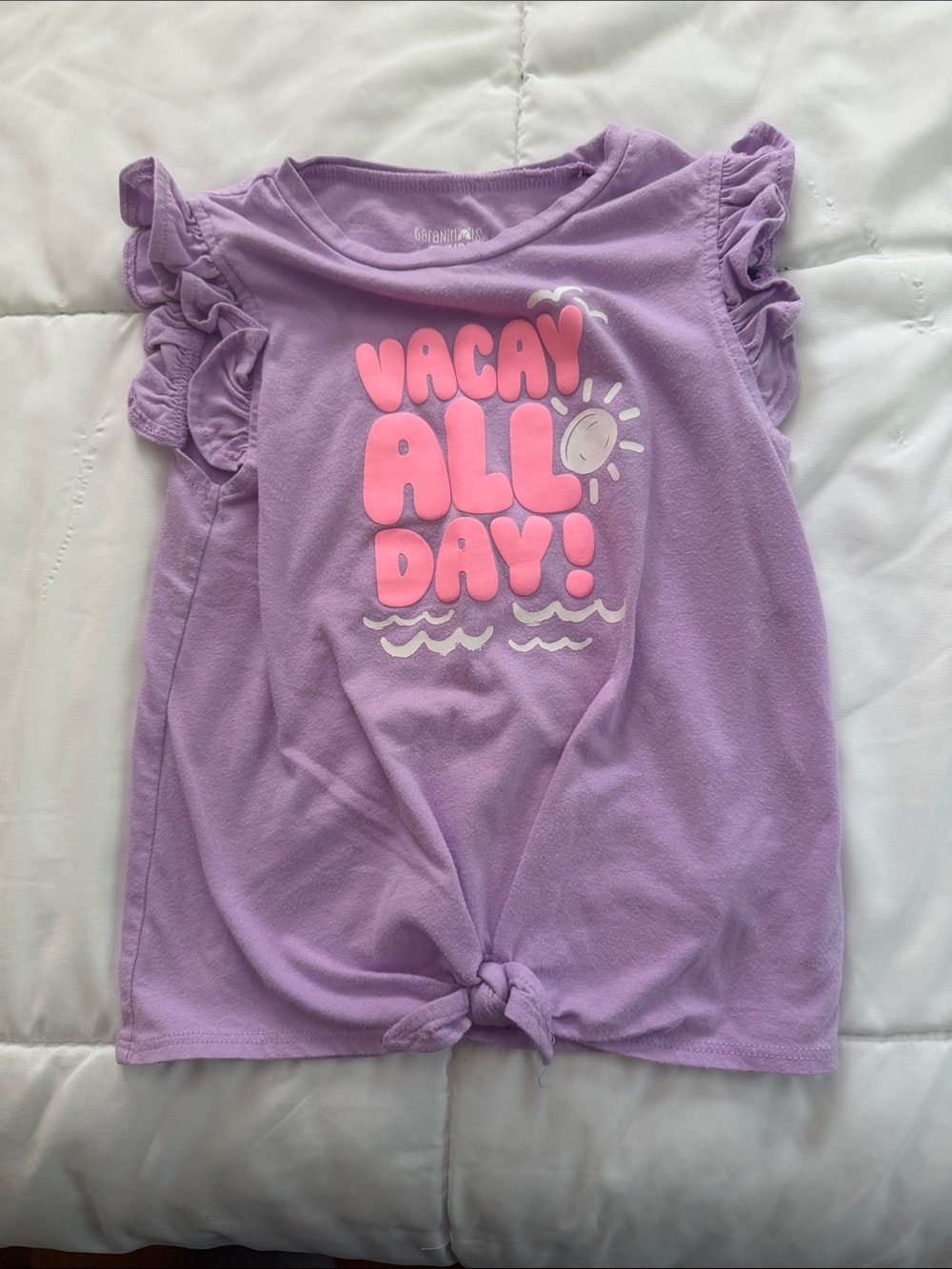 Garanimals Lilac Ruffle Sleeve Tank Top with Pink "VACAY ALL DAY!" Graphic